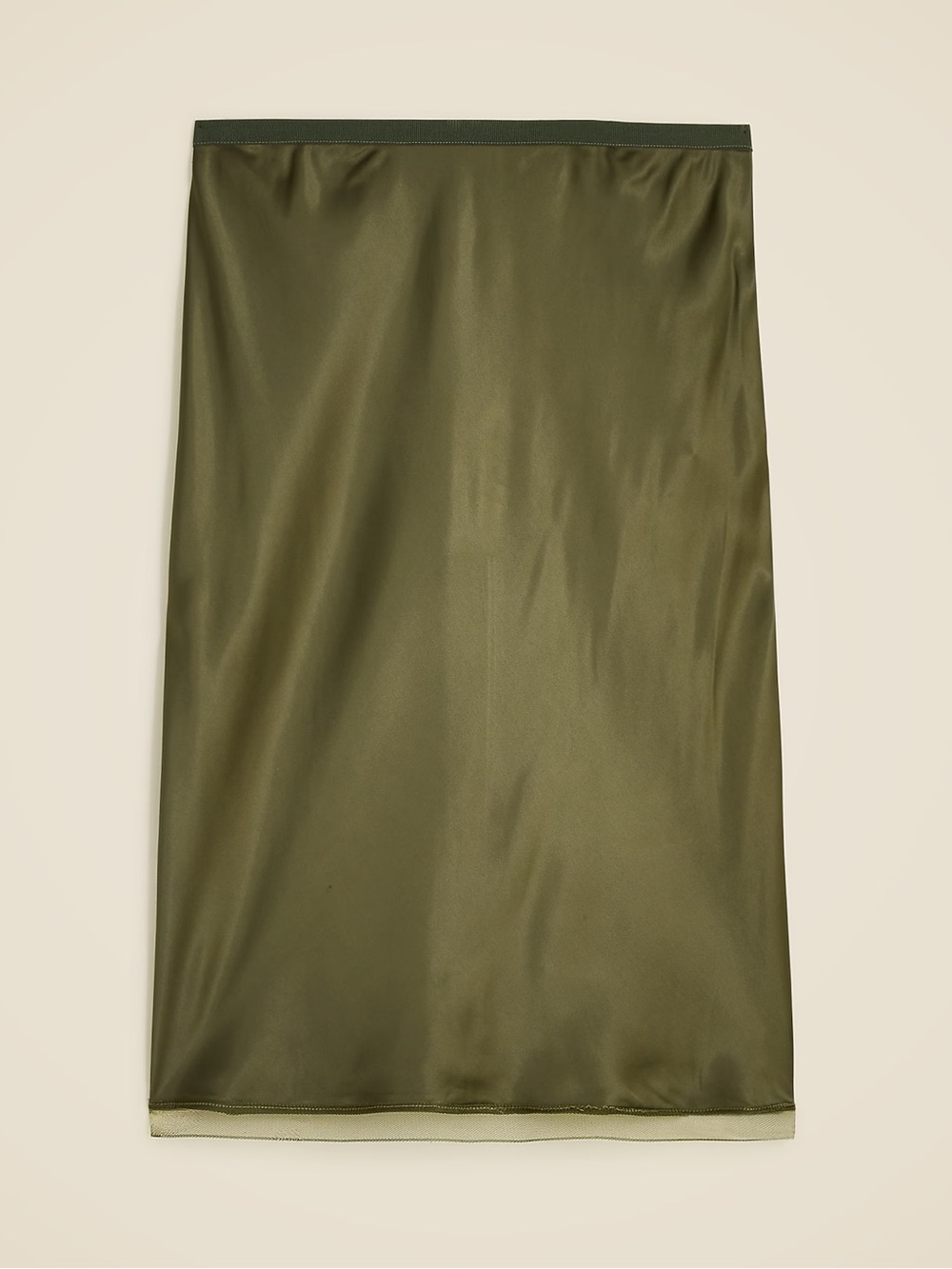 J Crew Olive Green Satin Midi Skirt